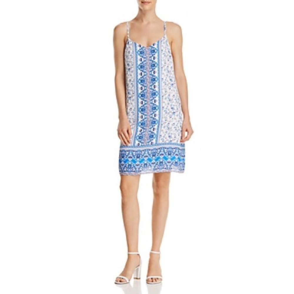 Aqua Blue and White Printed Mini Dress
